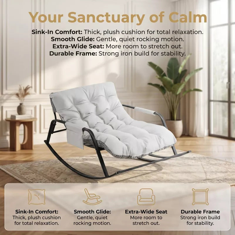 Rocking Chair with Thick Cushion and Wide Seat for Home Comfort