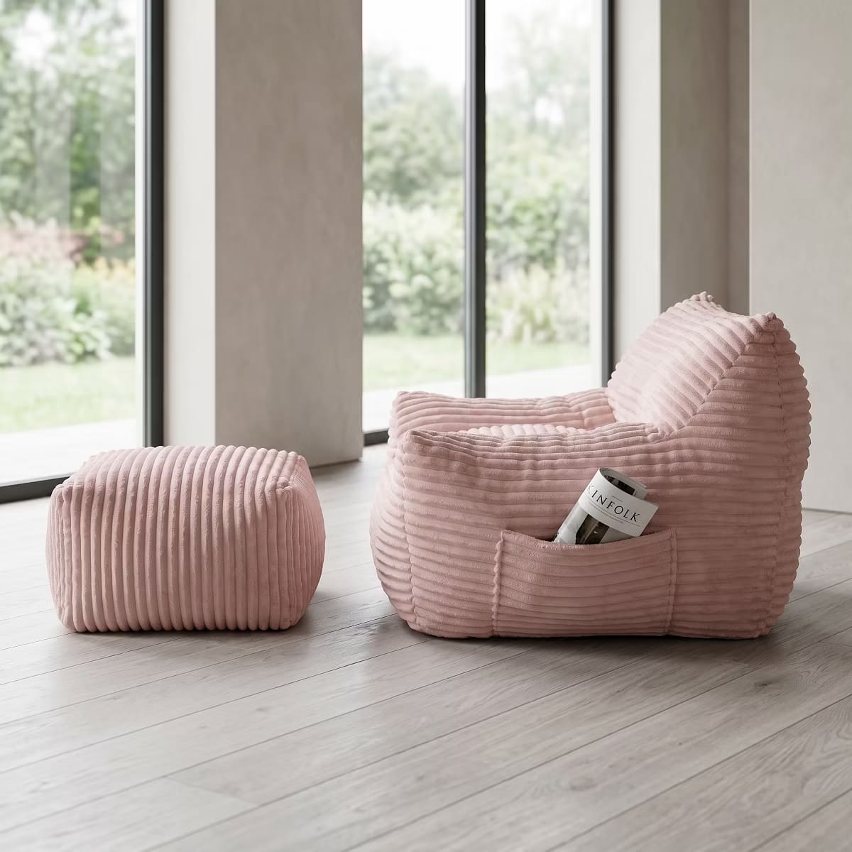 Oversized Bean Bag Chair with Ottoman, Plush Corduroy Adult Lounge Seat