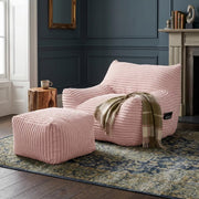 Oversized Bean Bag Chair with Ottoman, Plush Corduroy Adult Lounge Seat