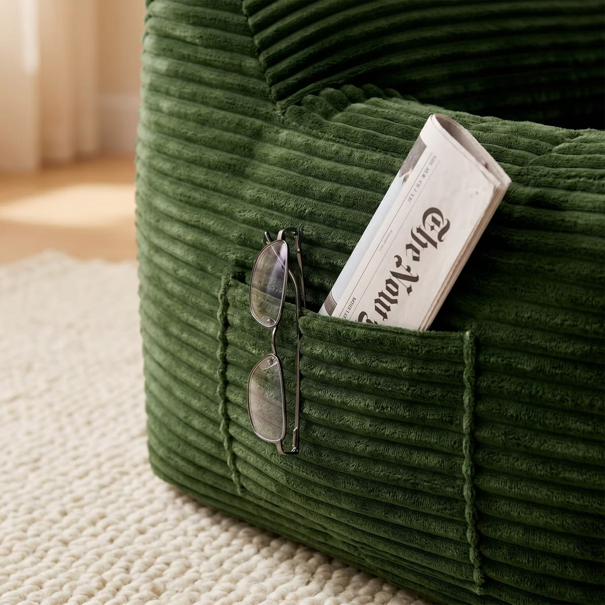 Oversized Bean Bag Chair with Ottoman, Plush Corduroy Adult Lounge Seat