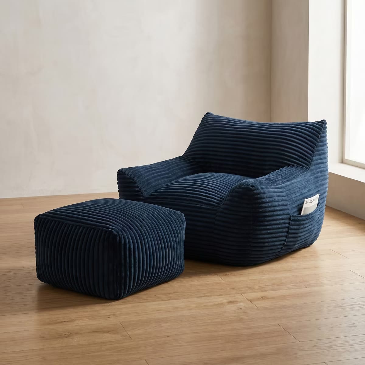 Oversized Bean Bag Chair with Ottoman, Plush Corduroy Adult Lounge Seat