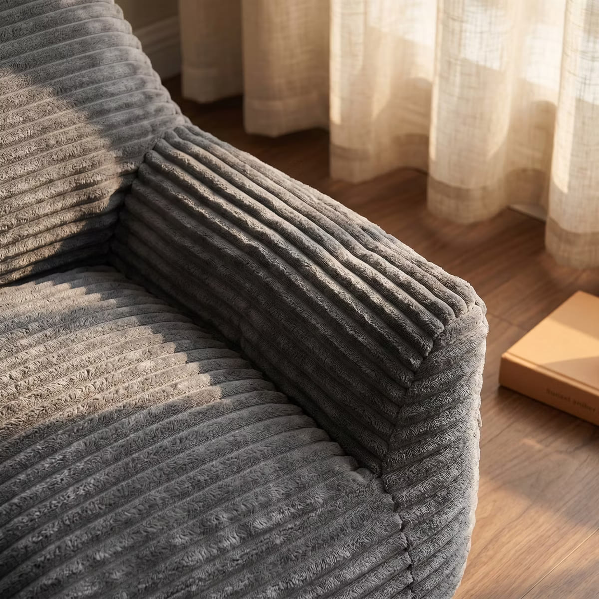 Oversized Bean Bag Chair with Ottoman, Plush Corduroy Adult Lounge Seat
