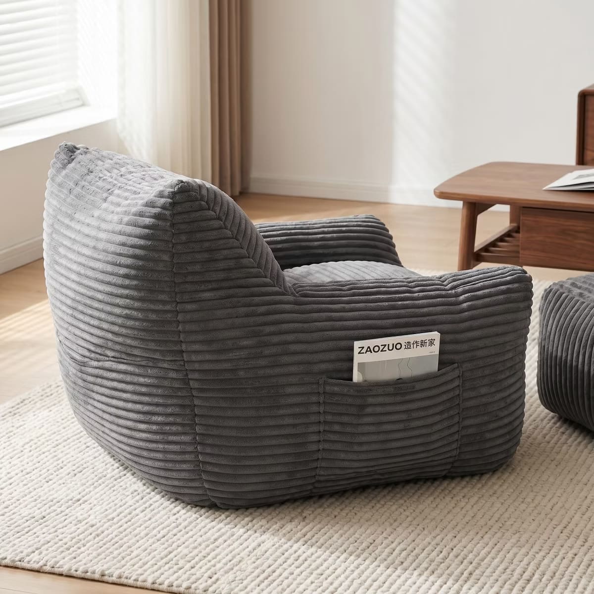 Oversized Bean Bag Chair with Ottoman, Plush Corduroy Adult Lounge Seat