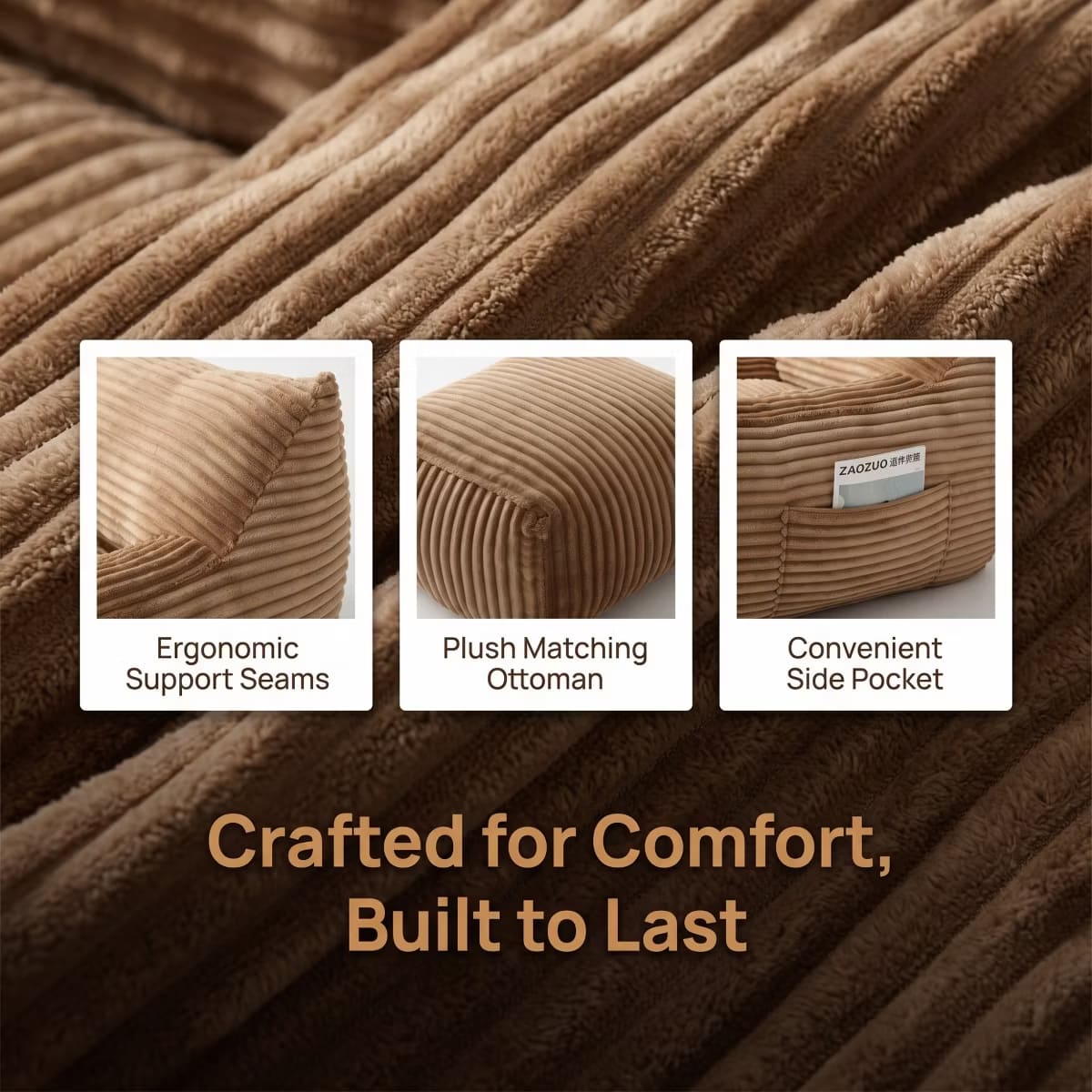 Oversized Bean Bag Chair with Ottoman, Plush Corduroy Adult Lounge Seat