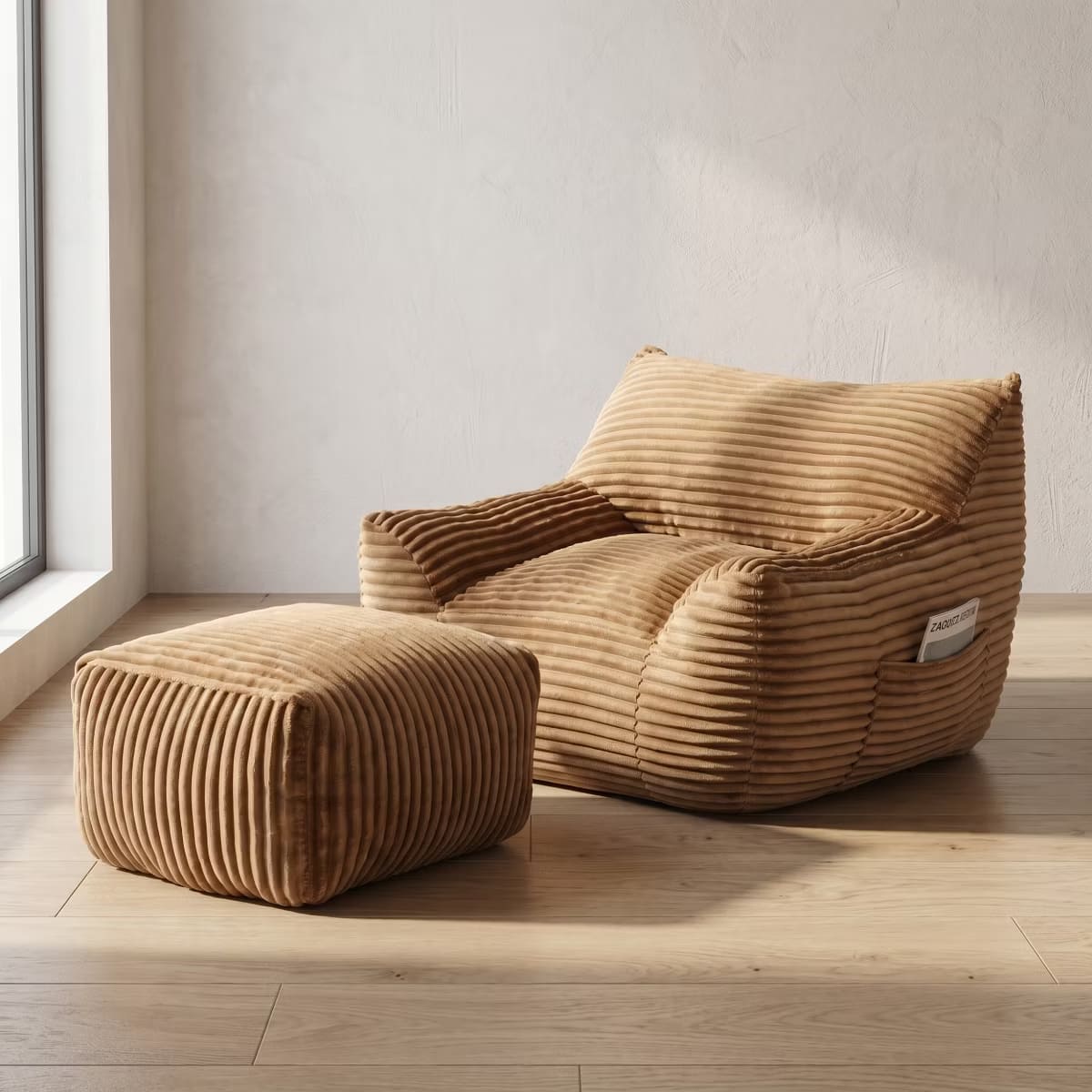 Oversized Bean Bag Chair with Ottoman, Plush Corduroy Adult Lounge Seat