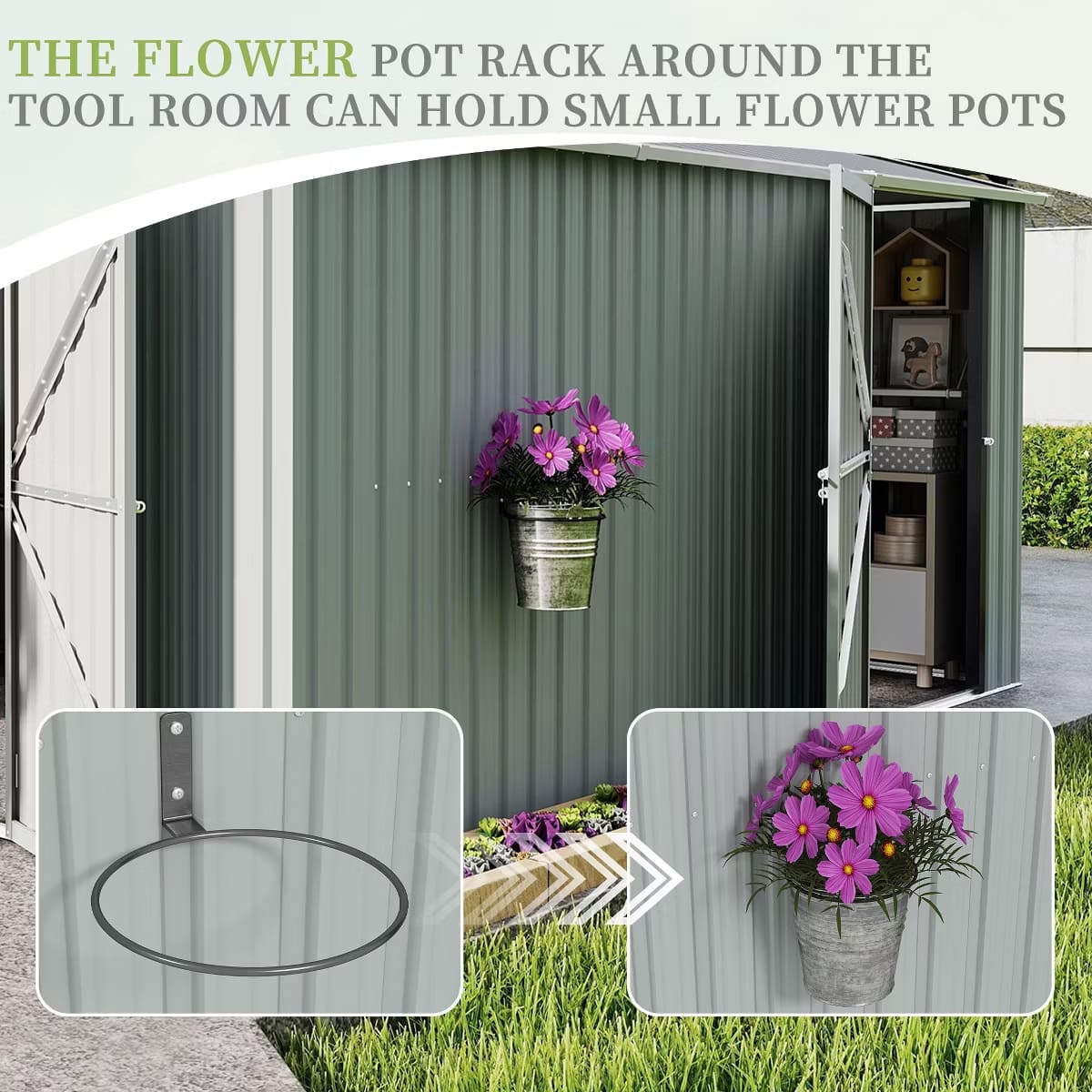 Outdoor Storage Shed with Weatherproof Roof & Lockable Doors