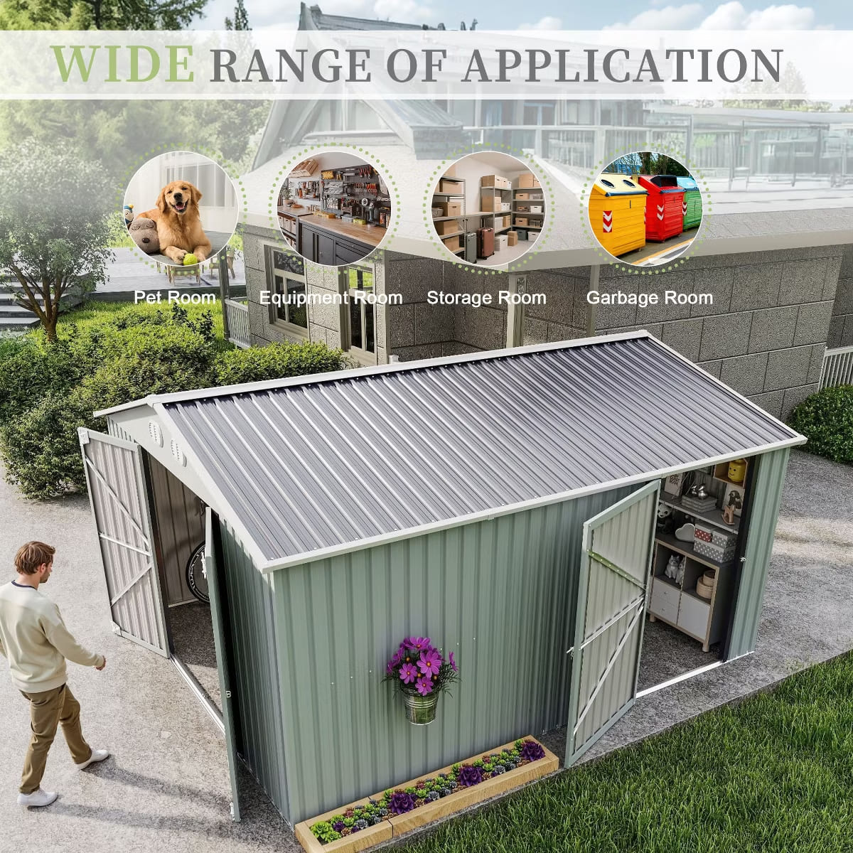 Outdoor Storage Shed with Weatherproof Roof & Lockable Doors
