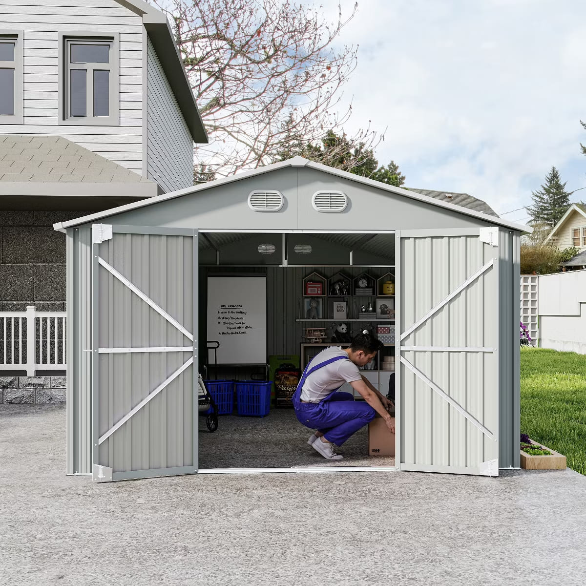 Outdoor Storage Shed with Weatherproof Roof & Lockable Doors
