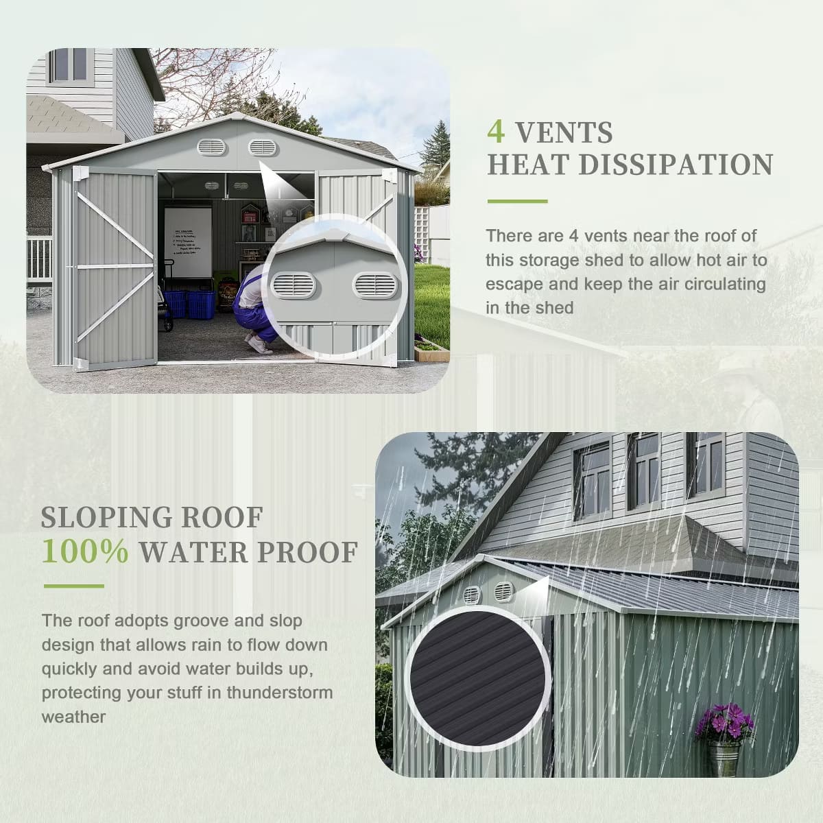 Outdoor Storage Shed with Weatherproof Roof & Lockable Doors