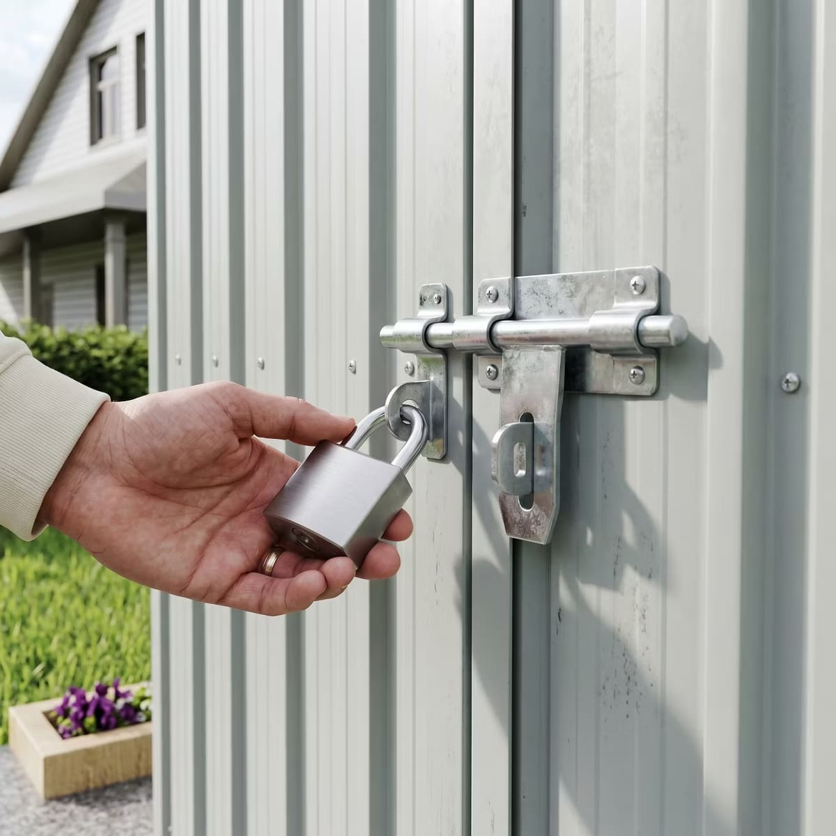 Outdoor Storage Shed with Weatherproof Roof & Lockable Doors