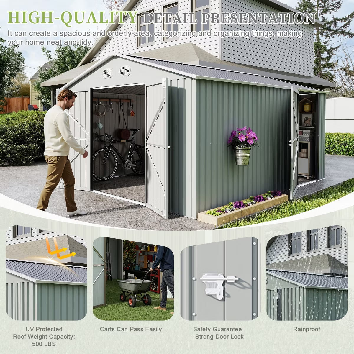 Outdoor Storage Shed with Weatherproof Roof & Lockable Doors