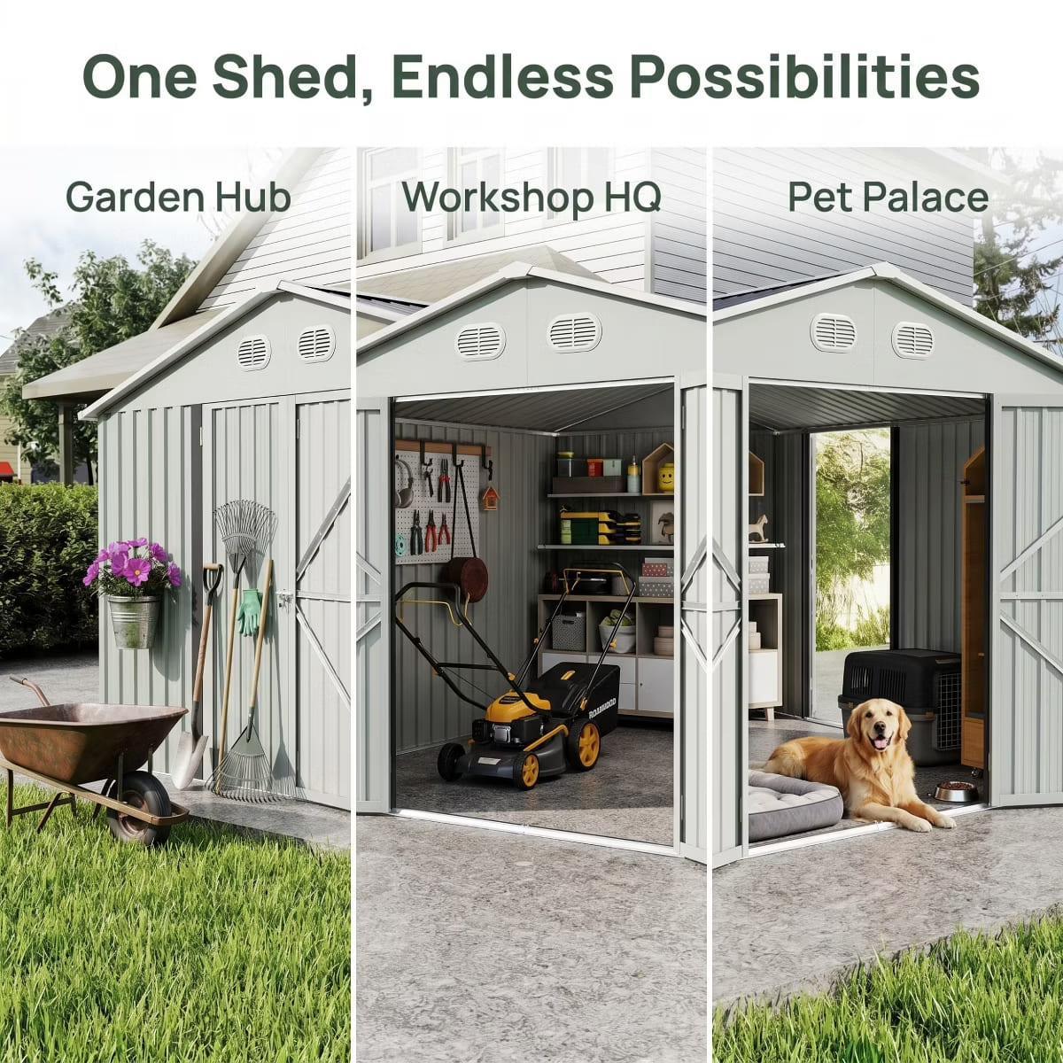 Outdoor Storage Shed with Weatherproof Roof & Lockable Doors
