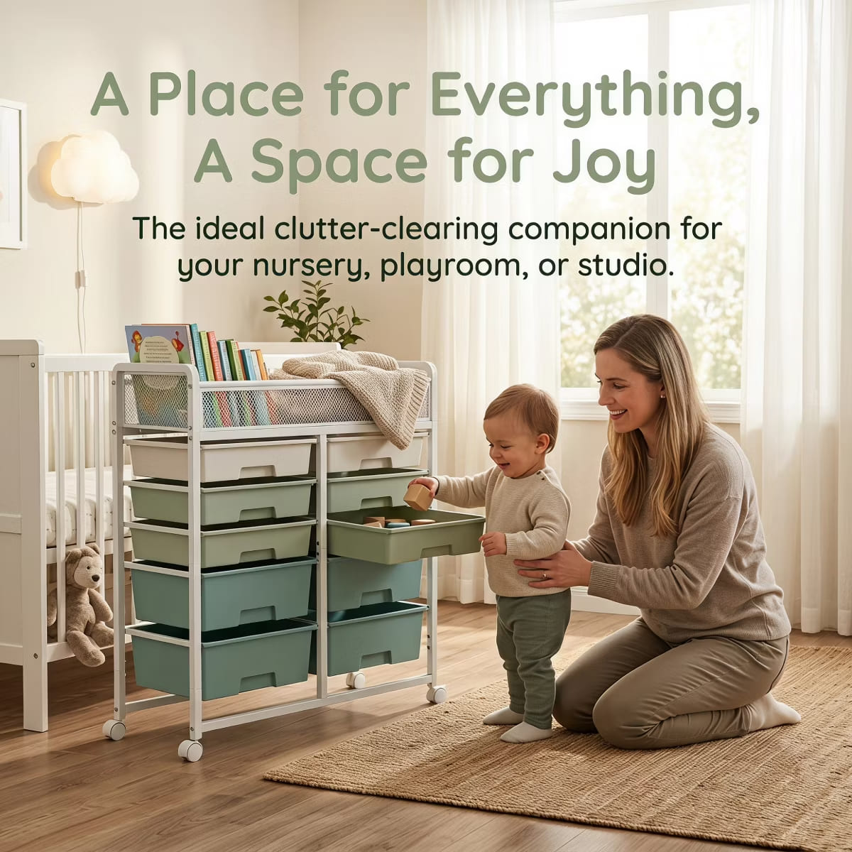 10-Drawer Rolling Storage Cart with Double-Wide Mobile Organizer