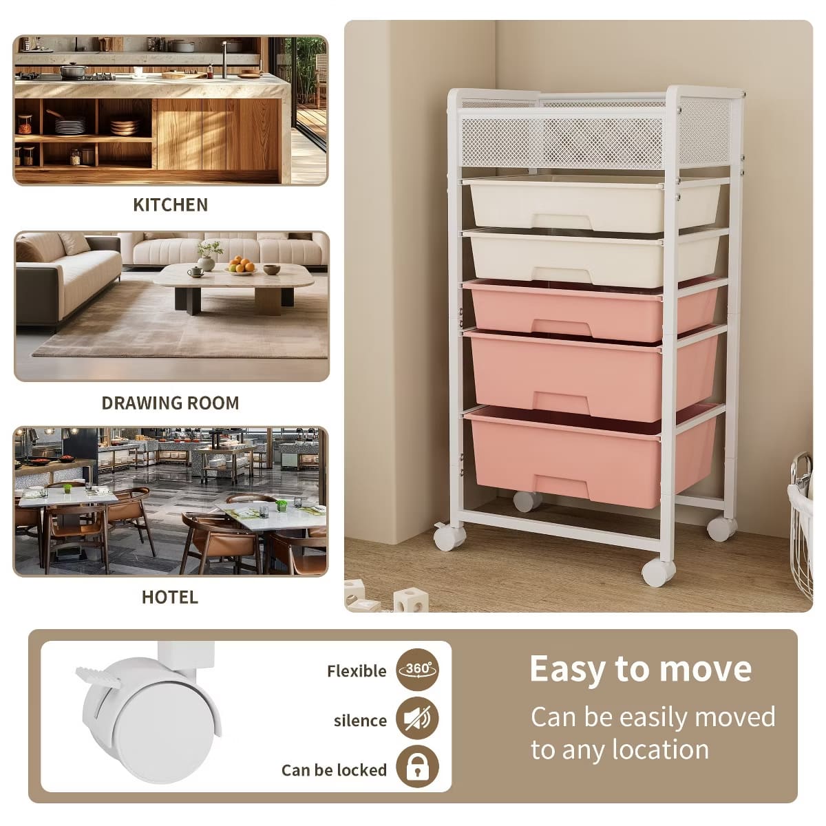 10-Drawer Rolling Storage Cart with Double-Wide Mobile Organizer