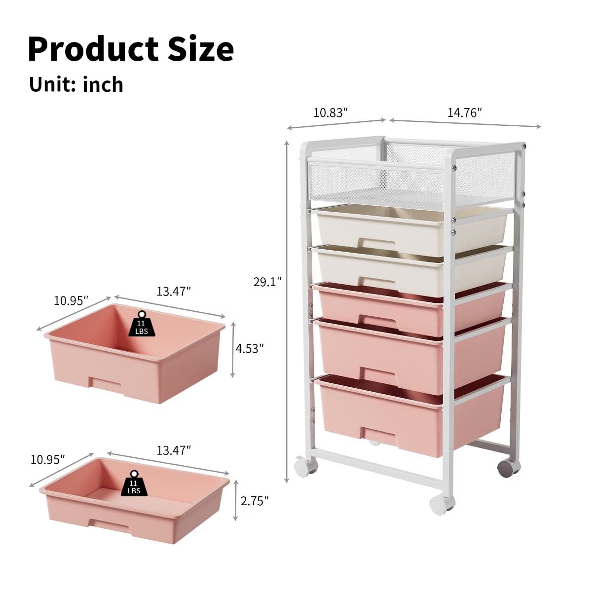 10-Drawer Rolling Storage Cart with Double-Wide Mobile Organizer