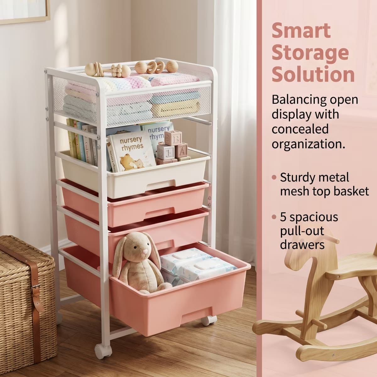 10-Drawer Rolling Storage Cart with Double-Wide Mobile Organizer