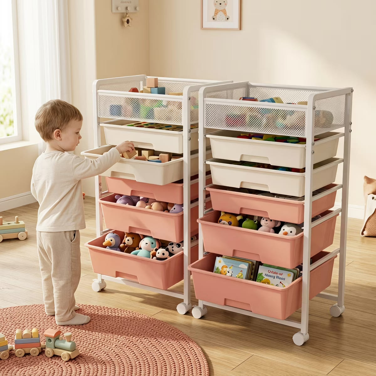 10-Drawer Rolling Storage Cart with Double-Wide Mobile Organizer