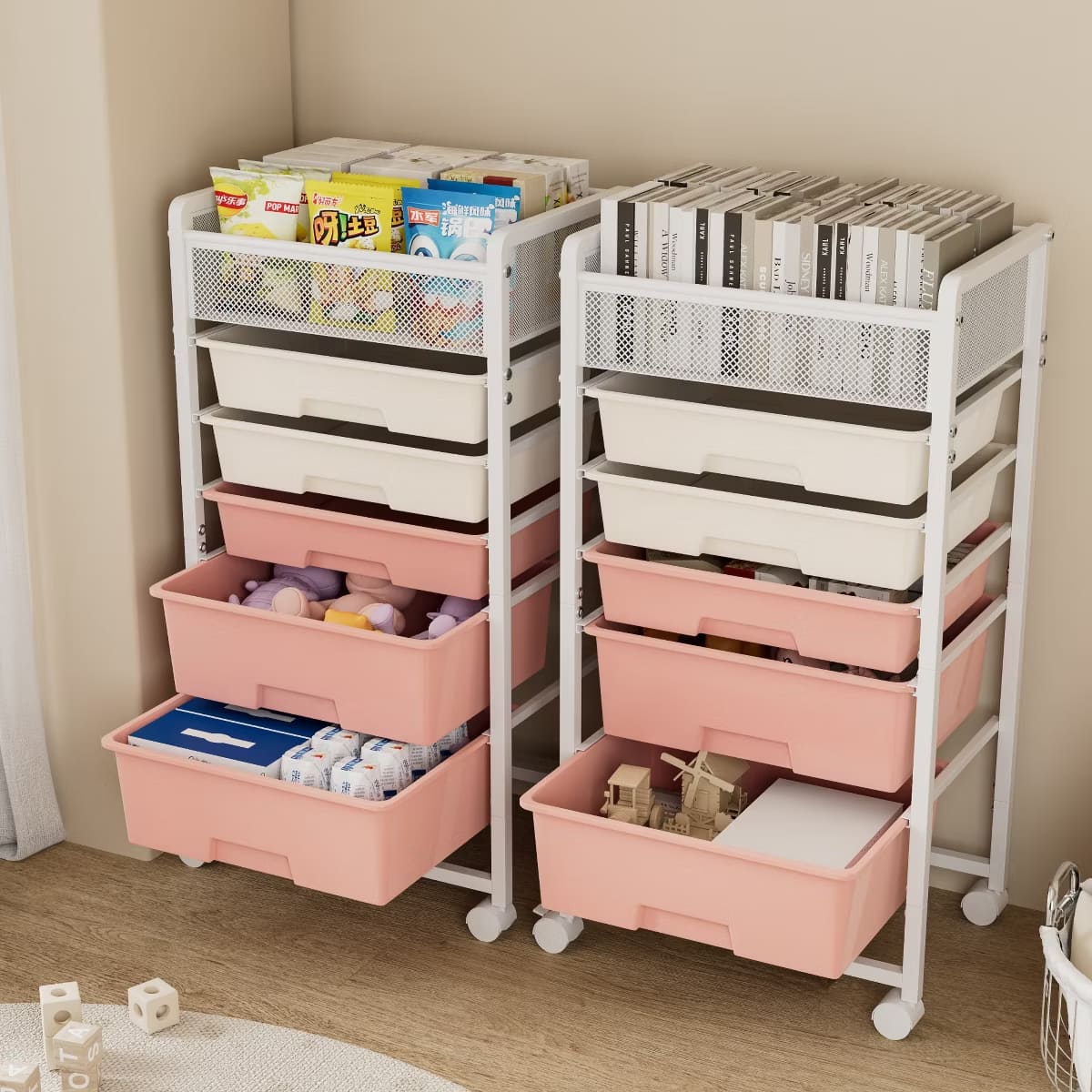 10-Drawer Rolling Storage Cart with Double-Wide Mobile Organizer