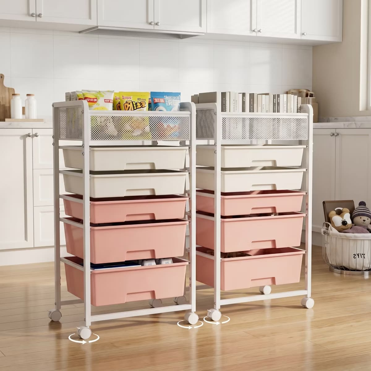 10-Drawer Rolling Storage Cart with Double-Wide Mobile Organizer