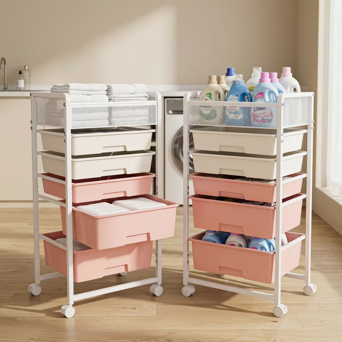 10-Drawer Rolling Storage Cart with Double-Wide Mobile Organizer