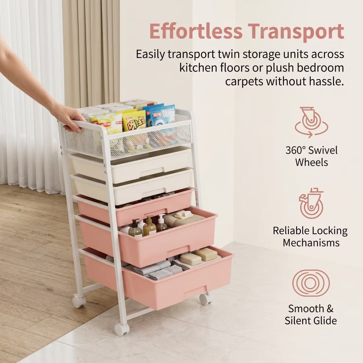 10-Drawer Rolling Storage Cart with Double-Wide Mobile Organizer