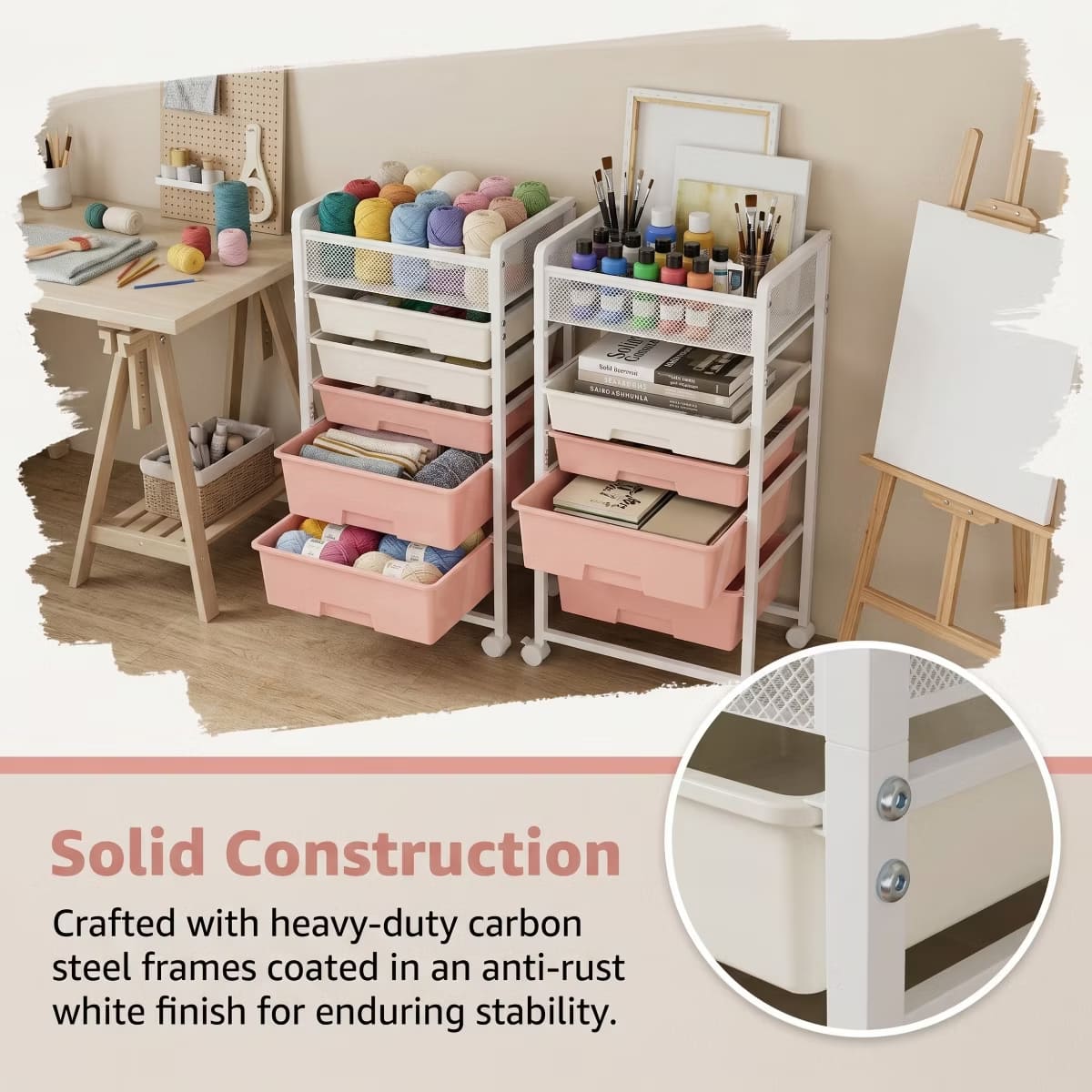 10-Drawer Rolling Storage Cart with Double-Wide Mobile Organizer