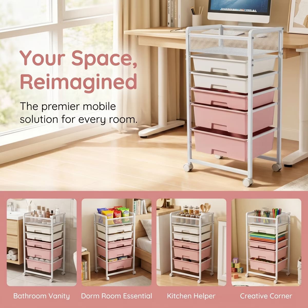 10-Drawer Rolling Storage Cart with Double-Wide Mobile Organizer