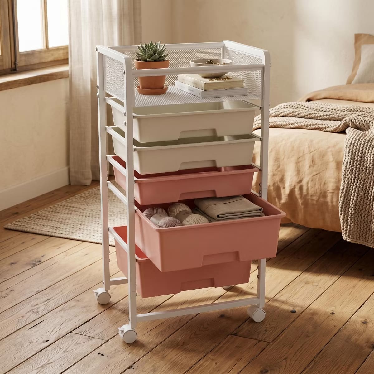 10-Drawer Rolling Storage Cart with Double-Wide Mobile Organizer