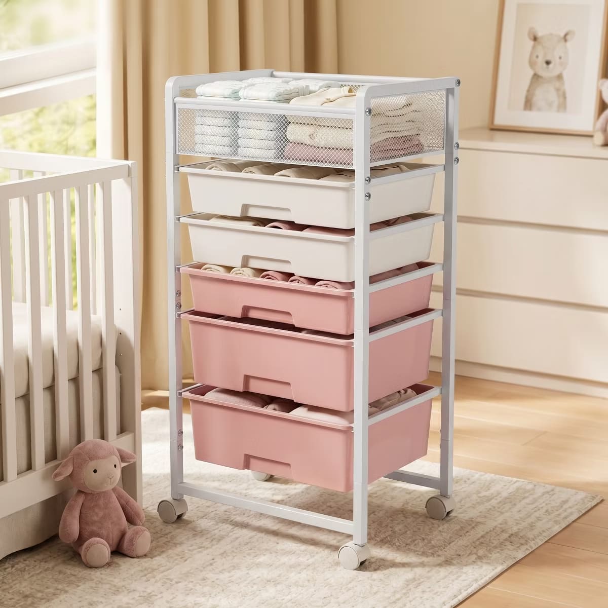 10-Drawer Rolling Storage Cart with Double-Wide Mobile Organizer