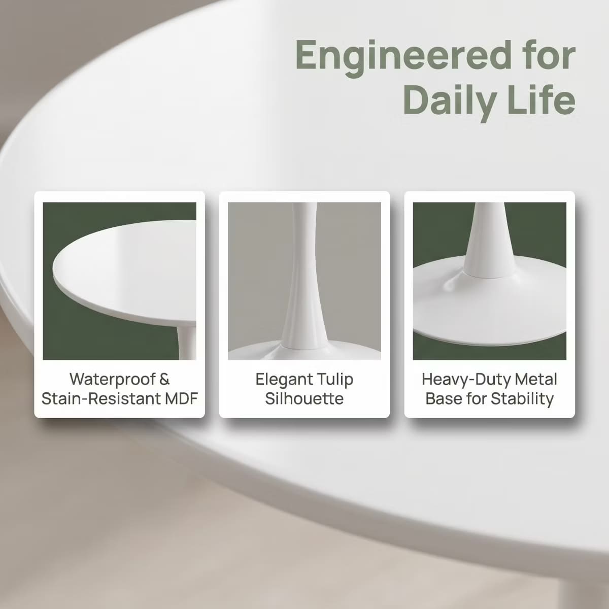 Round Dining Table – White Tulip Pedestal Design for Small Spaces