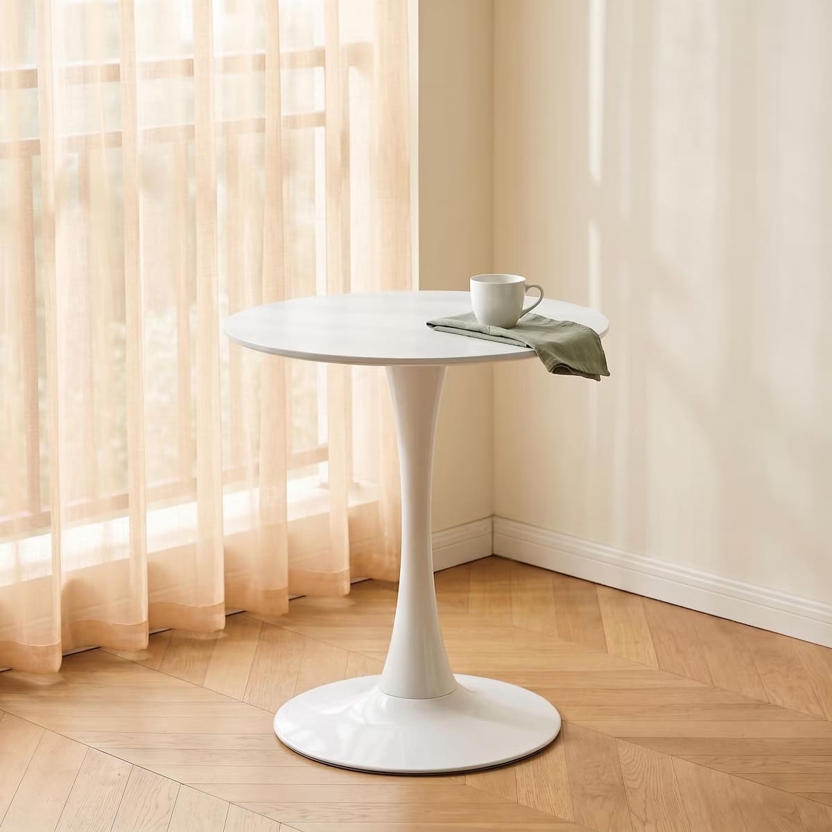 Round Dining Table – White Tulip Pedestal Design for Small Spaces