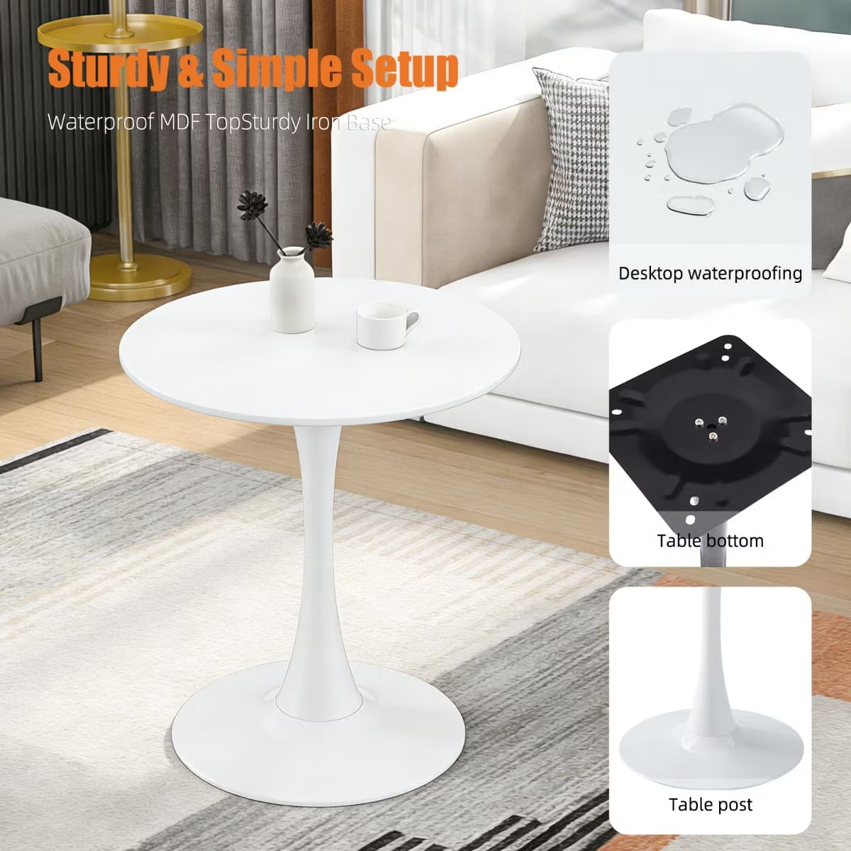 Round Dining Table – White Tulip Pedestal Design for Small Spaces