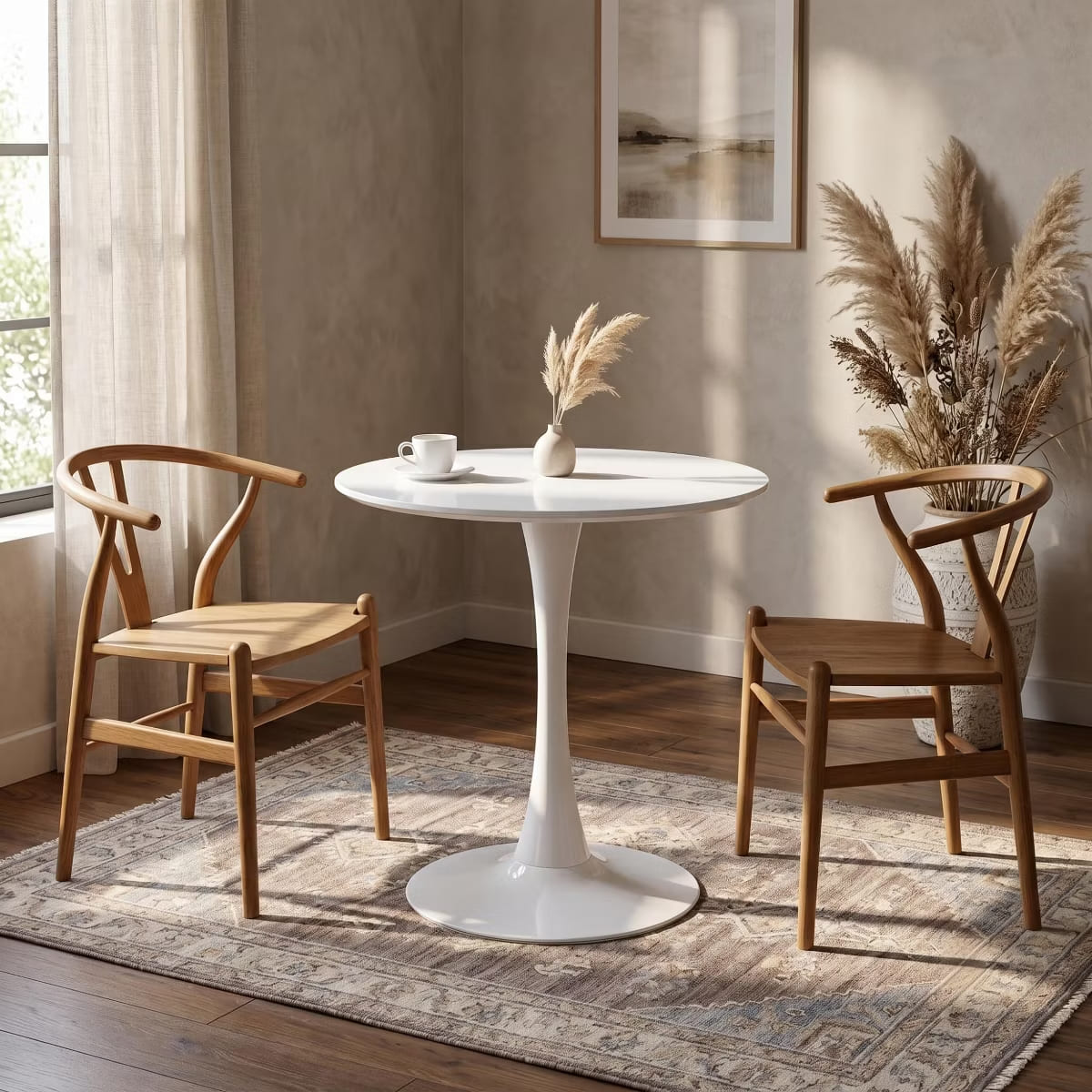 Round Dining Table – White Tulip Pedestal Design for Small Spaces