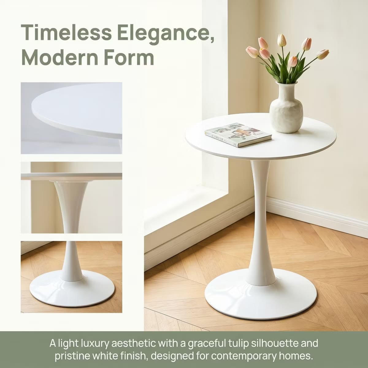 Round Dining Table – White Tulip Pedestal Design for Small Spaces