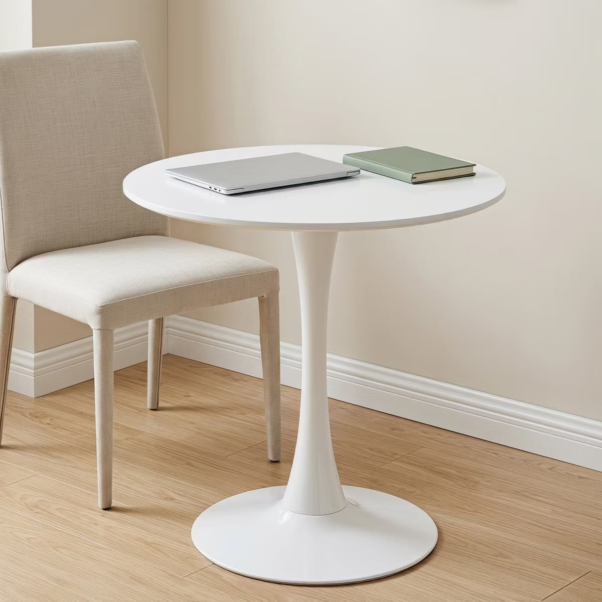 Round Dining Table – White Tulip Pedestal Design for Small Spaces