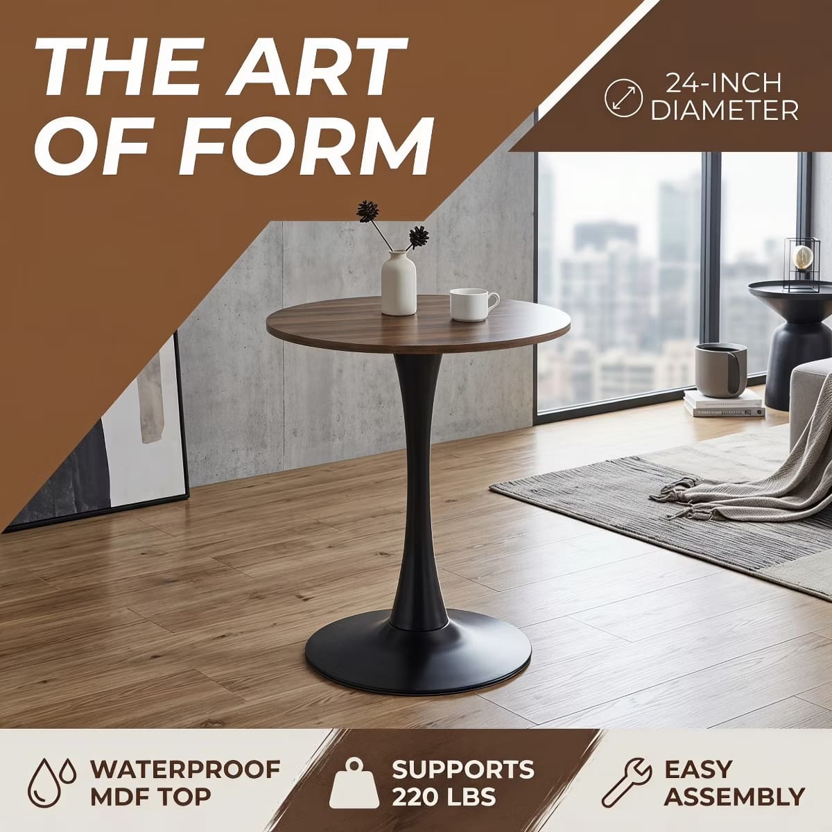 Round Dining Table – White Tulip Pedestal Design for Small Spaces