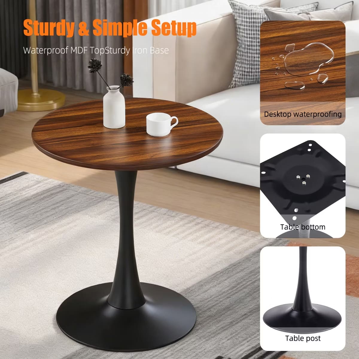 Round Dining Table – White Tulip Pedestal Design for Small Spaces