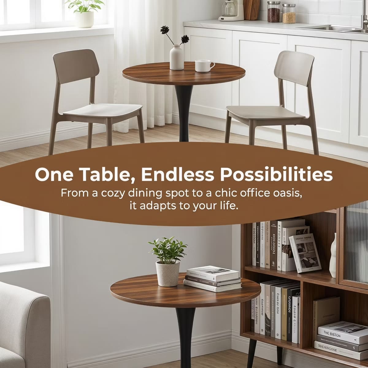 Round Dining Table – White Tulip Pedestal Design for Small Spaces