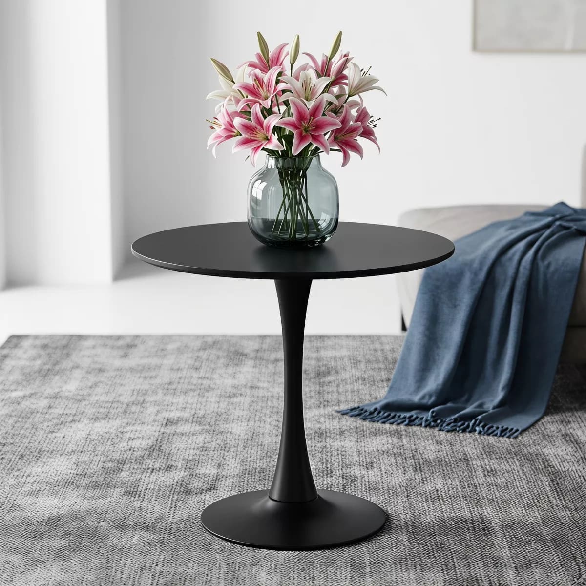 Round Dining Table – White Tulip Pedestal Design for Small Spaces