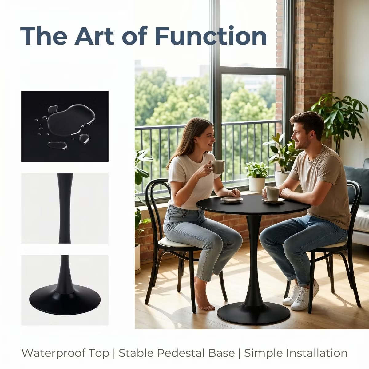 Round Dining Table – White Tulip Pedestal Design for Small Spaces
