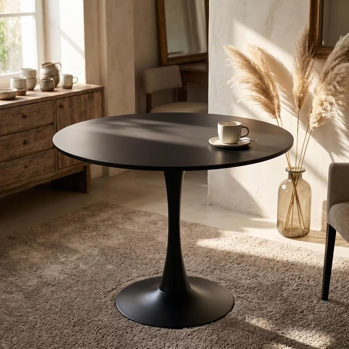 Round Dining Table – White Tulip Pedestal Design for Small Spaces