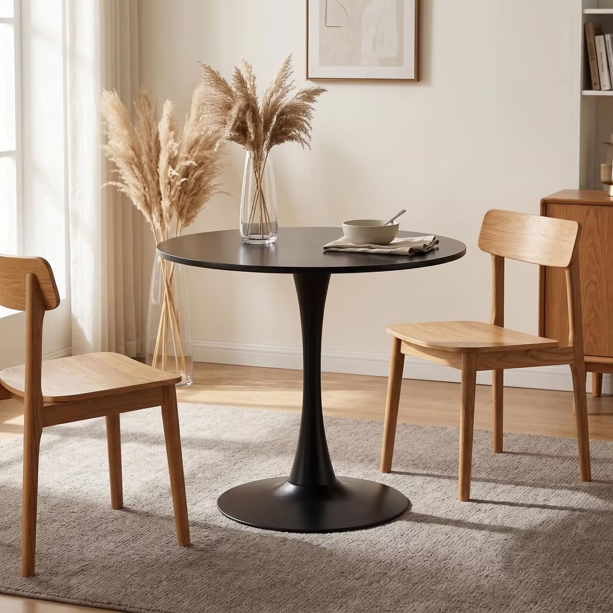 Round Dining Table – White Tulip Pedestal Design for Small Spaces