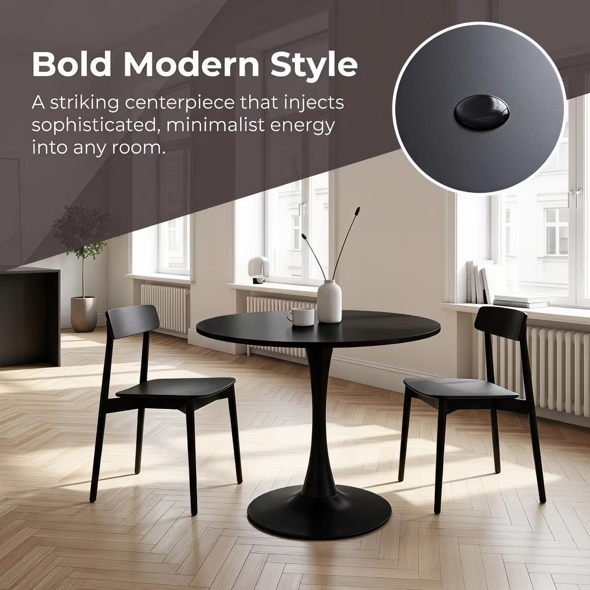 Round Dining Table – White Tulip Pedestal Design for Small Spaces