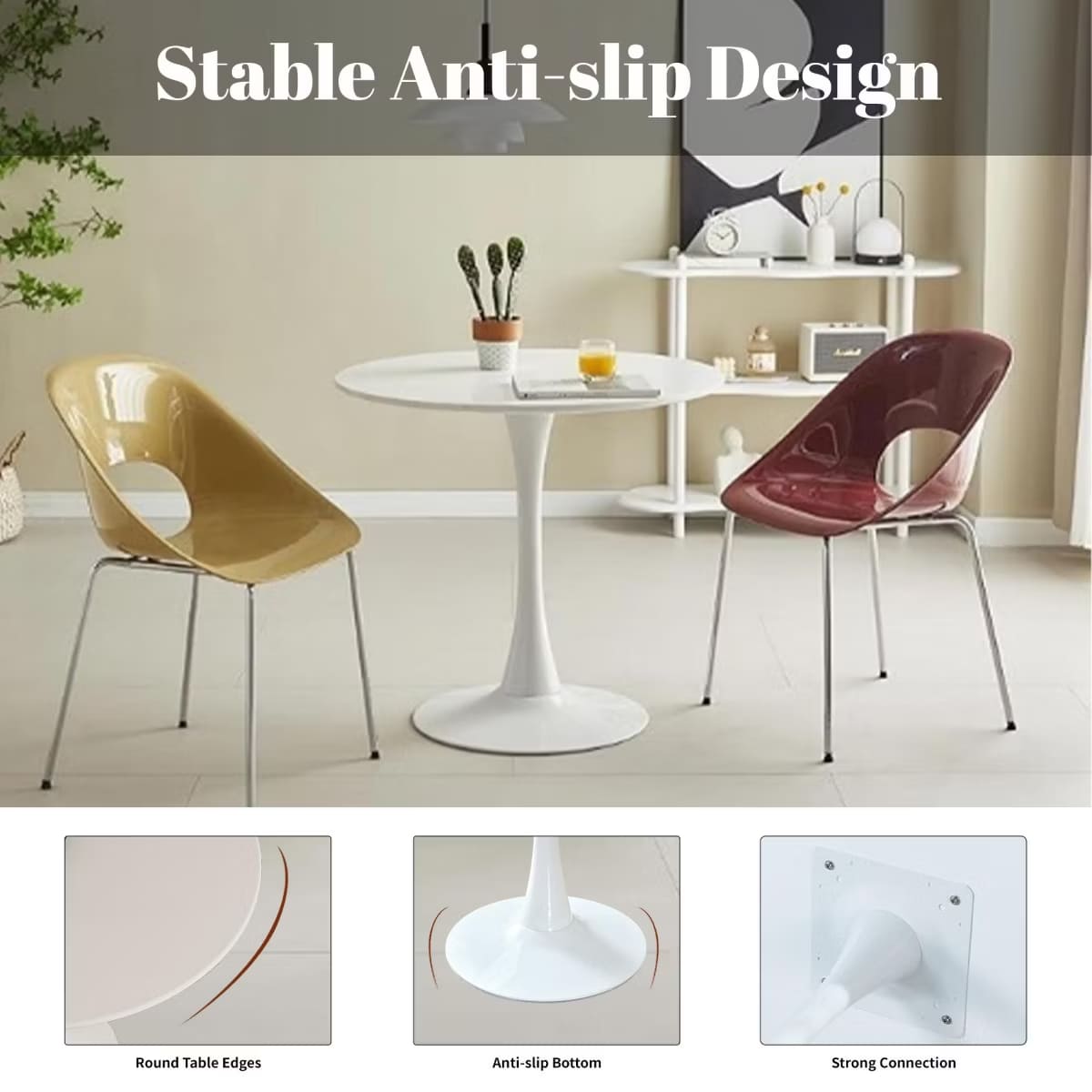 Round Dining Table – White Tulip Pedestal Design for Small Spaces