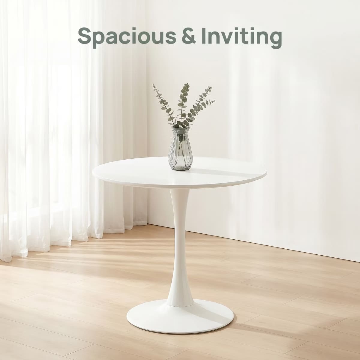 Round Dining Table – White Tulip Pedestal Design for Small Spaces
