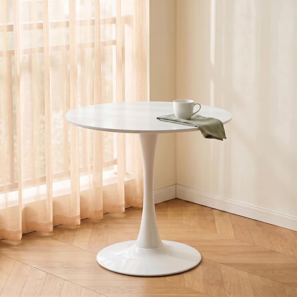 Round Dining Table – White Tulip Pedestal Design for Small Spaces
