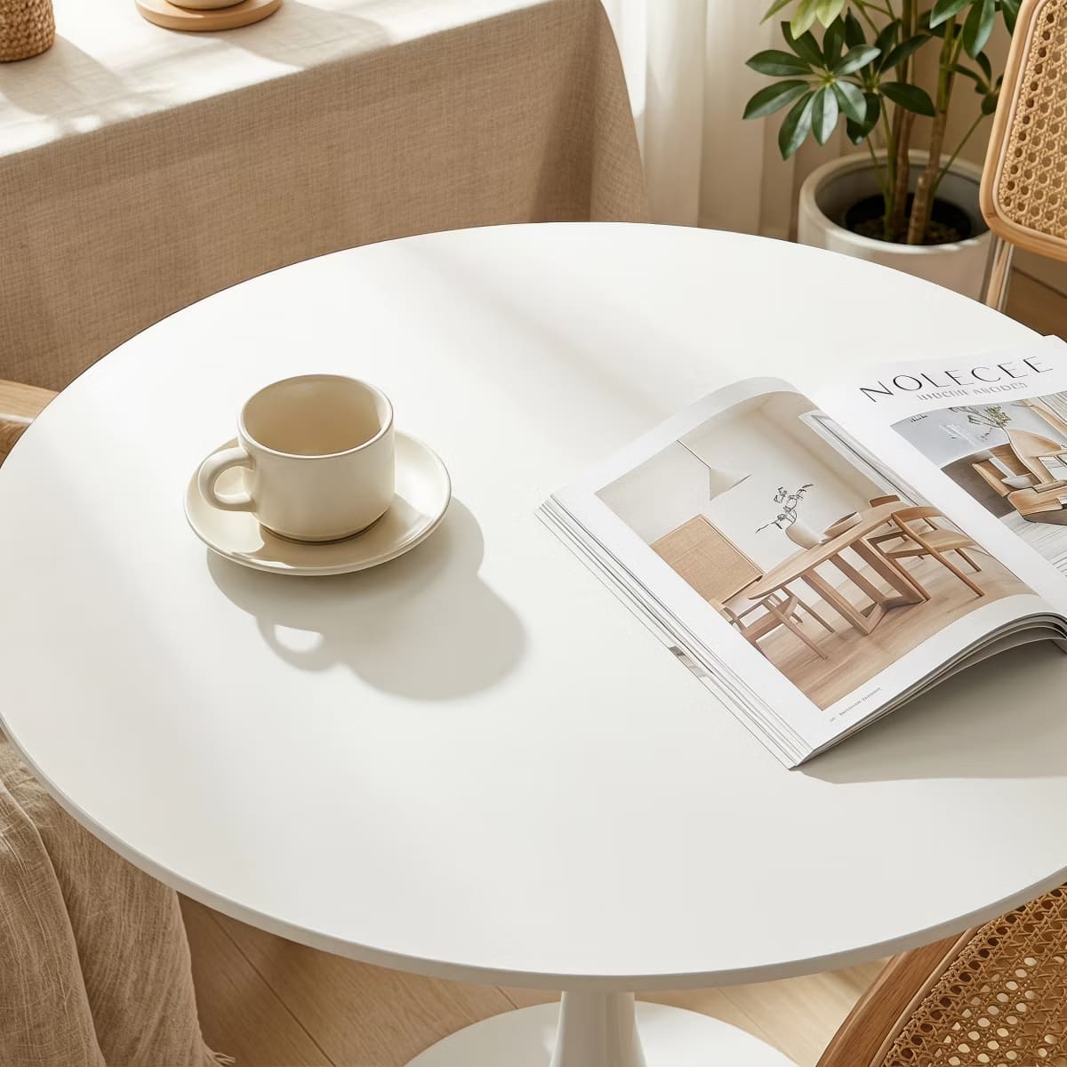 Round Dining Table – White Tulip Pedestal Design for Small Spaces