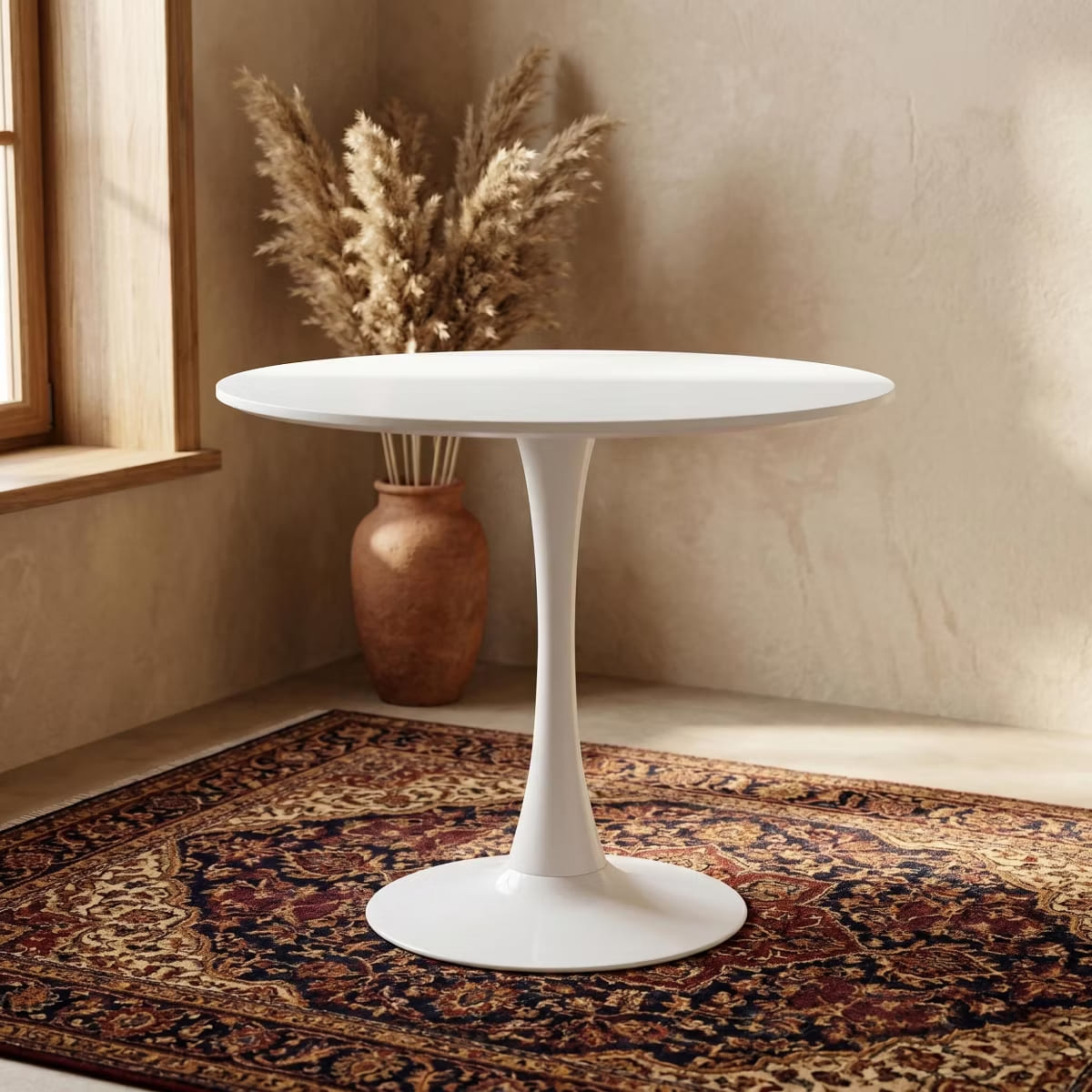 Round Dining Table – White Tulip Pedestal Design for Small Spaces