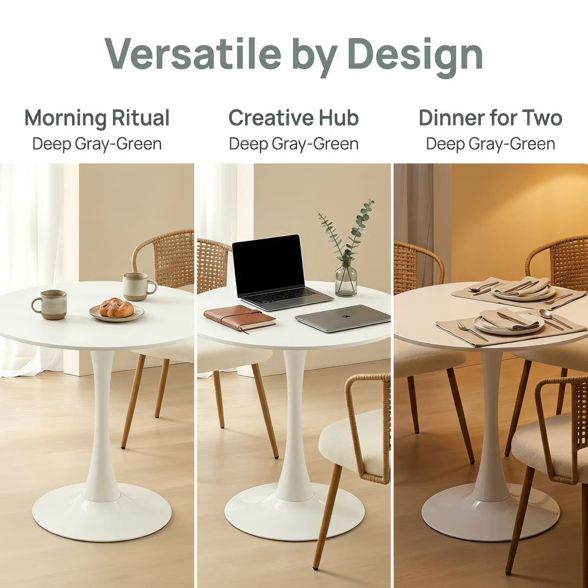 Round Dining Table – White Tulip Pedestal Design for Small Spaces