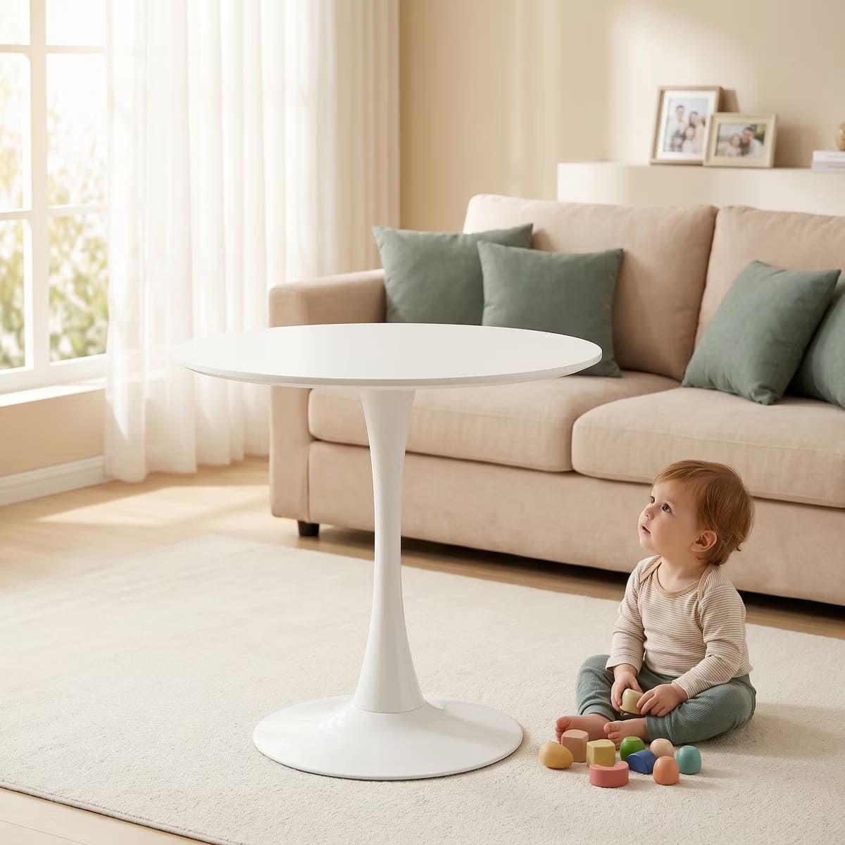 Round Dining Table – White Tulip Pedestal Design for Small Spaces